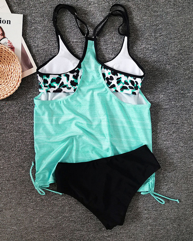 Sue | Solid Tankini with Leopard Print Accents Edition