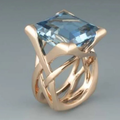 Andrea – Vintage Rose Gold Blue Zirconia Ring: