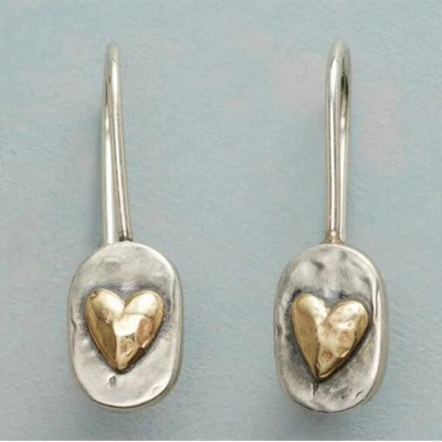 Araceli – Vintage Golden Heart Silver Earrings
