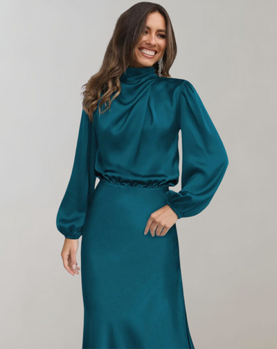 Charisse - Long-Sleeved Satin Dress