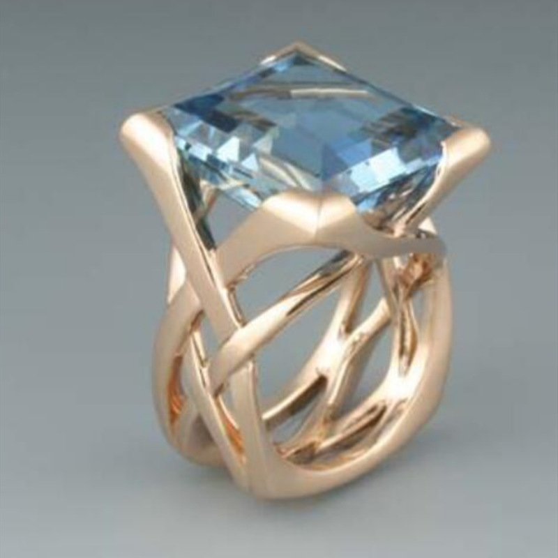 Andrea – Vintage Rose Gold Blue Zirconia Ring: