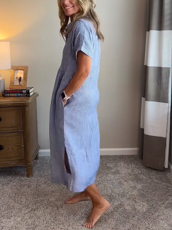 Malina | Striped Shirt Dress with Flap Pockets and Buttons