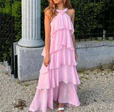 Carys - Halterneck Layered Ruffle Maxi Dress