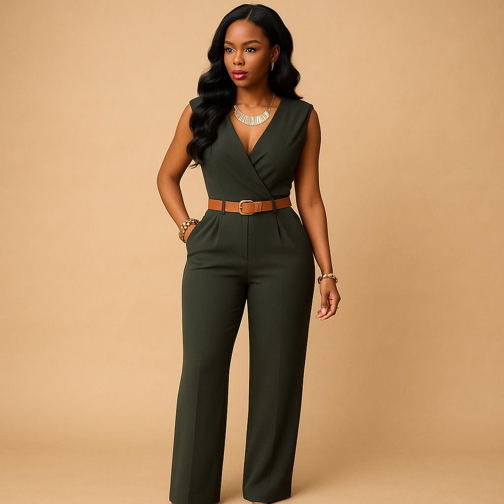 Women's High-Waisted Deep V-Neck Jumpsuit | Maud