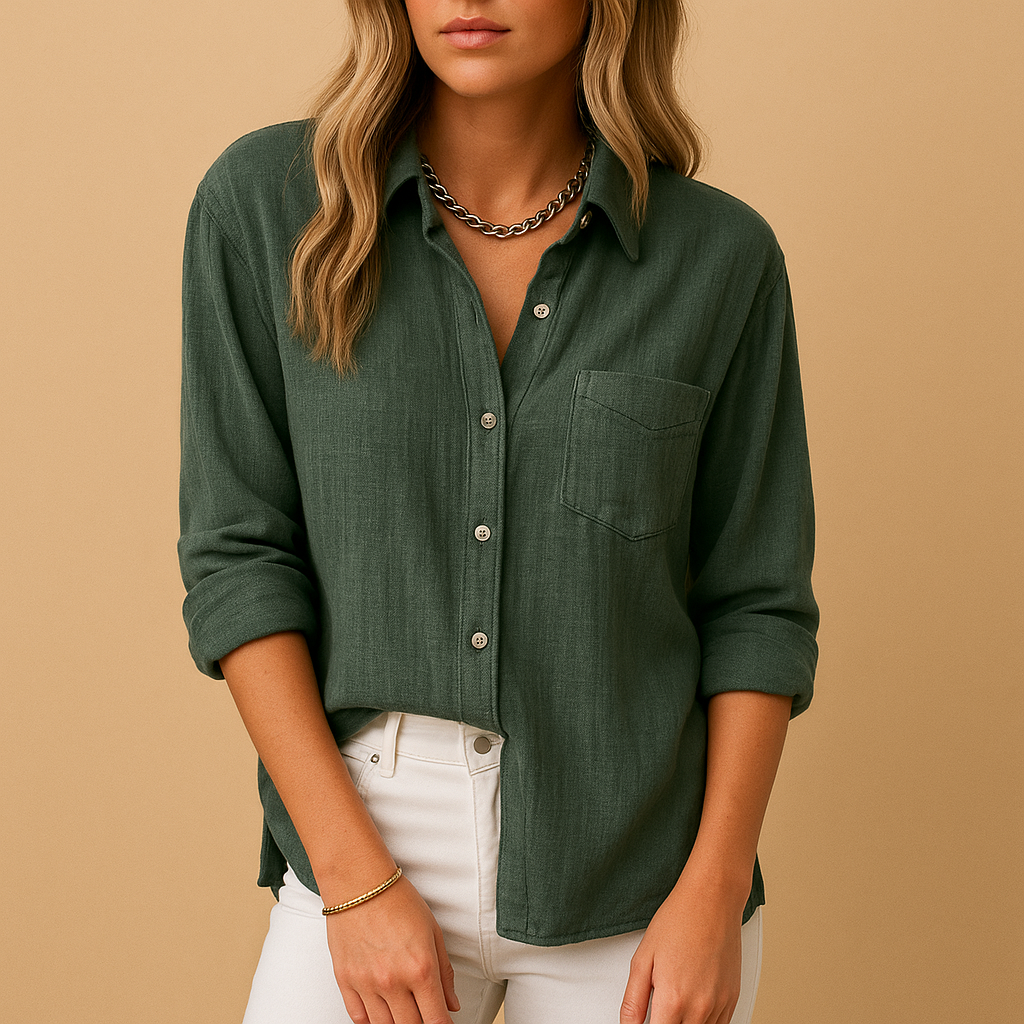 Jade Women's Long Sleeve Blouse with Classic Shirt Collar