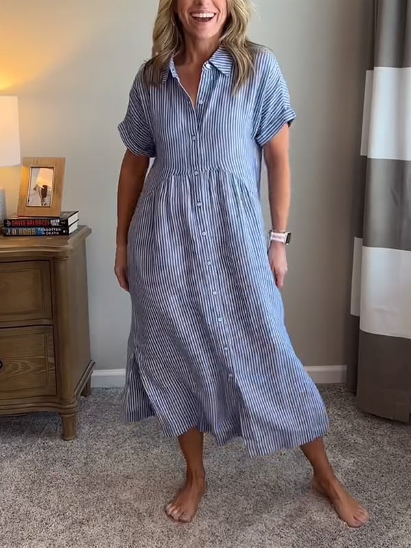 Malina | Striped Shirt Dress with Flap Pockets and Buttons