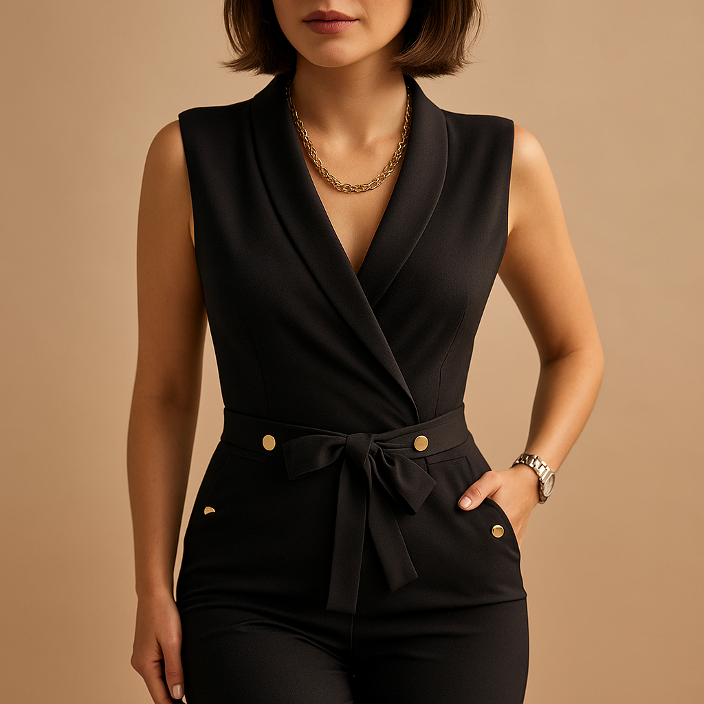 Yara Women's V-Neck Jumpsuit with Waist Tie