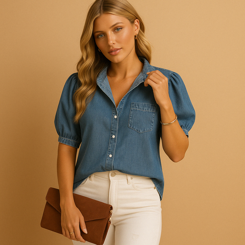 Women's Classic Denim Blouse with Button Closure | Hannah
