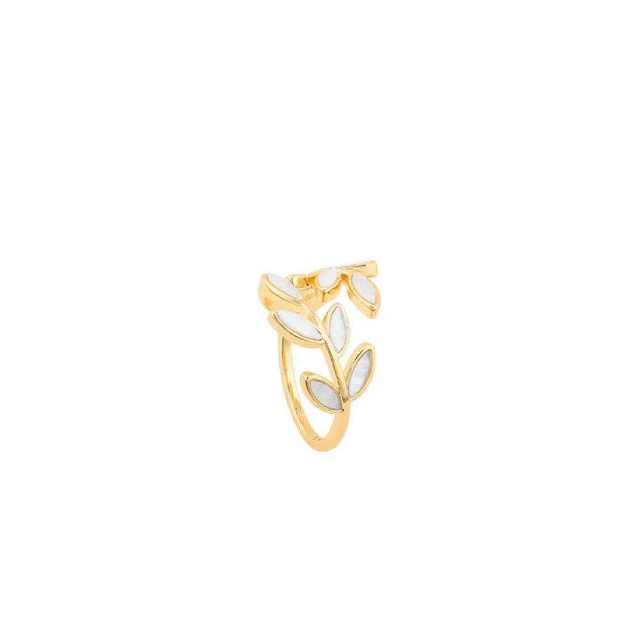 Harley - White Opal Leaf Adjustable Ring in Gold