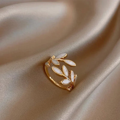 Harley - White Opal Leaf Adjustable Ring in Gold